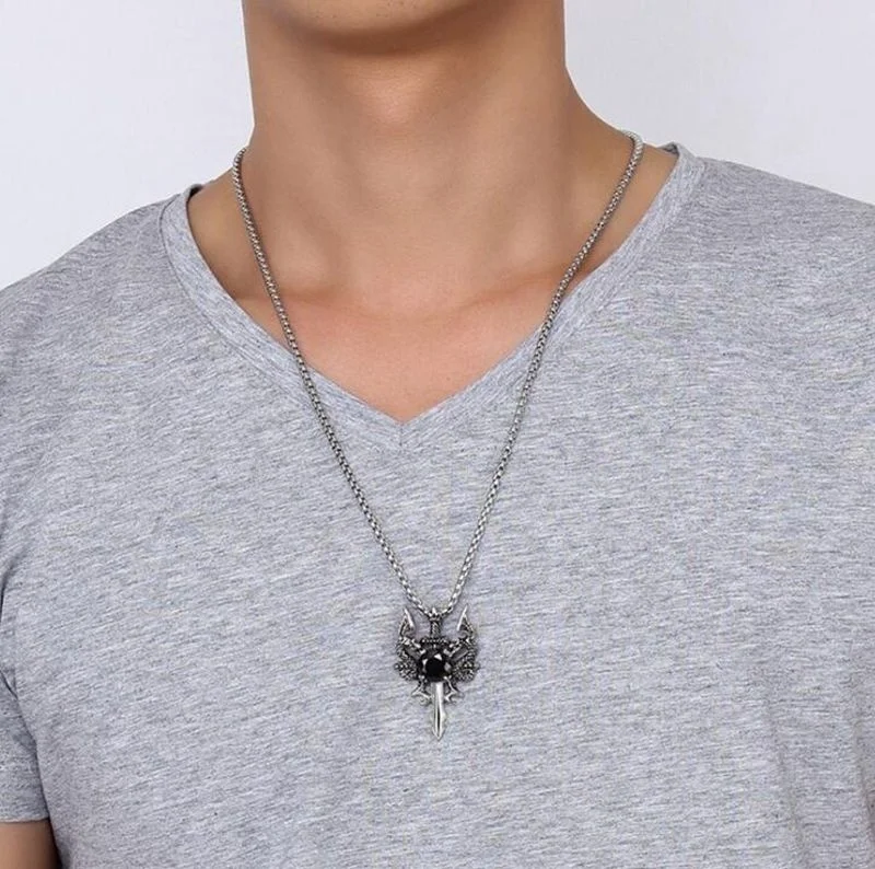Mens Hip Hop Domineering Pendant Necklace Jewelry Gift Fashion Creative Design Double Dragon Play Bead Pendant 6