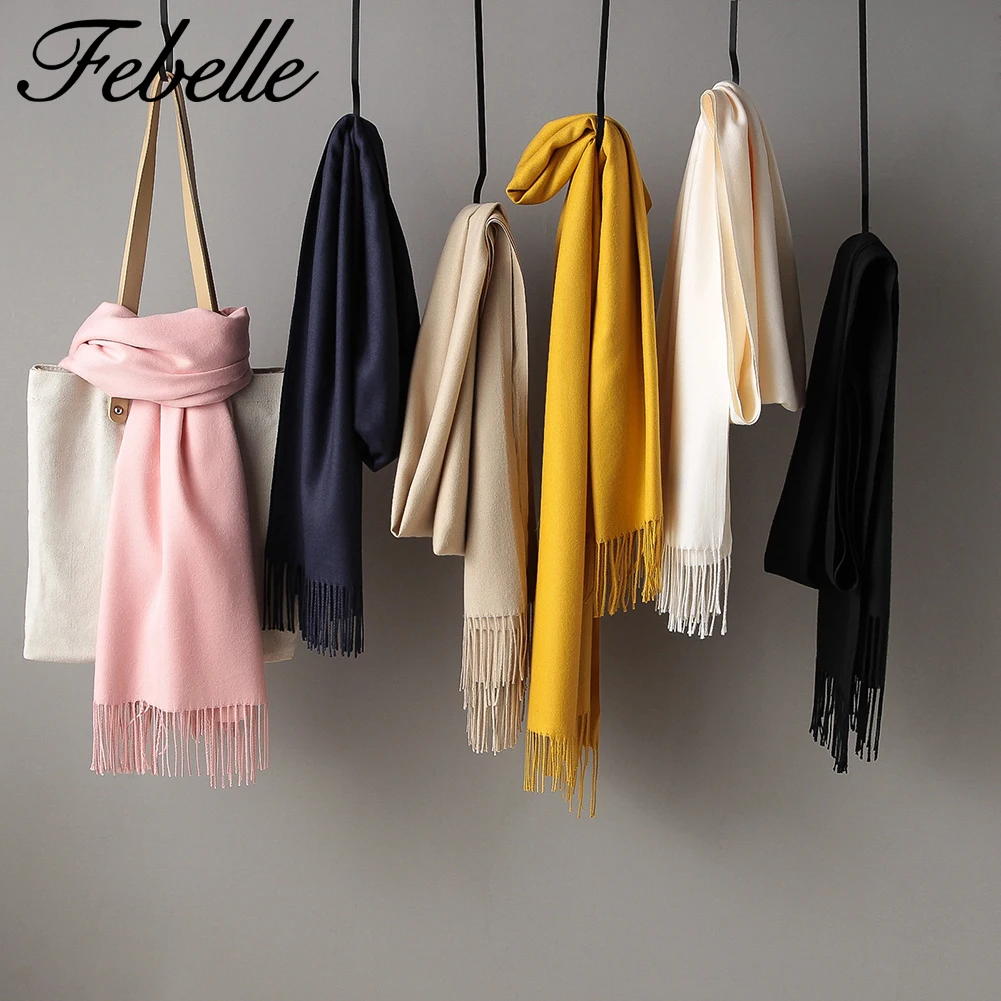 Febelle женский зимний кашемировый шарф однотонные шали и палантины теплая Женская