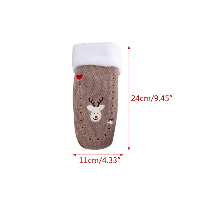 

Women Winter Warm Christmas Knitted Full Finger Gloves Cute Cartoon Elk Embroidery Thicken Plush Lined Thermal Mittens