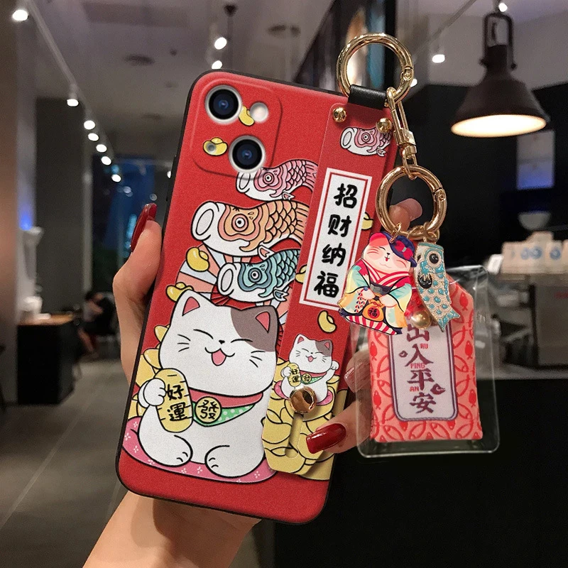 

Lucky Cat Wristband Bracket Shell Phone Case for Huawei P40 P30 P20 Mate 10 20 30Lite Pro Honor 8X 9 10 20 30Pro Case Back Cover