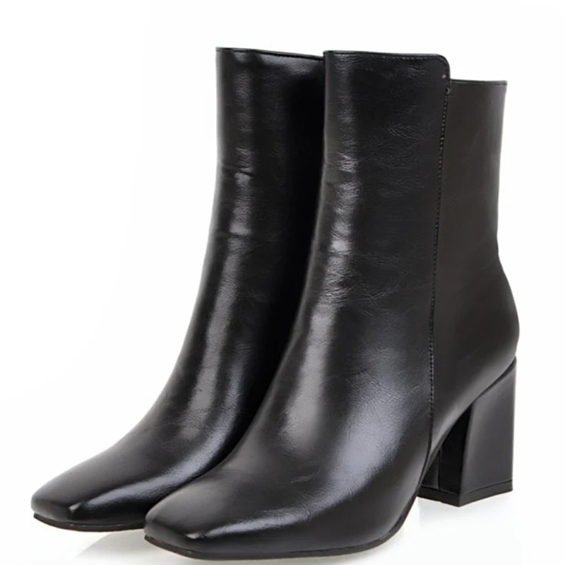 Зимние женские короткие ботинки черные красные белые 7 см на толстом каблуке