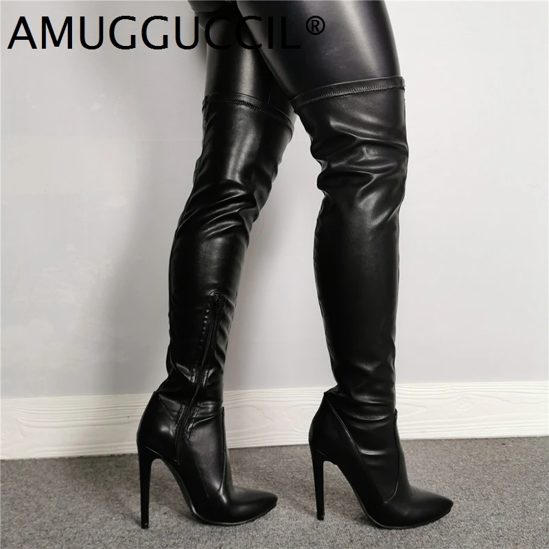 

2021 New Plus Big Size 35-47 Black Zip Stretch Fashion Sexy Thigh High Over The Knee Autumn Winter Female Lady Women Boot X2034