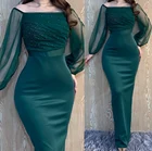 Женское длинное атласное платье с юбкой-годе, элегантное зеленое платье на молнии сзади с бусинами, арабское платье, официальвечерние вечернее платье для женщин