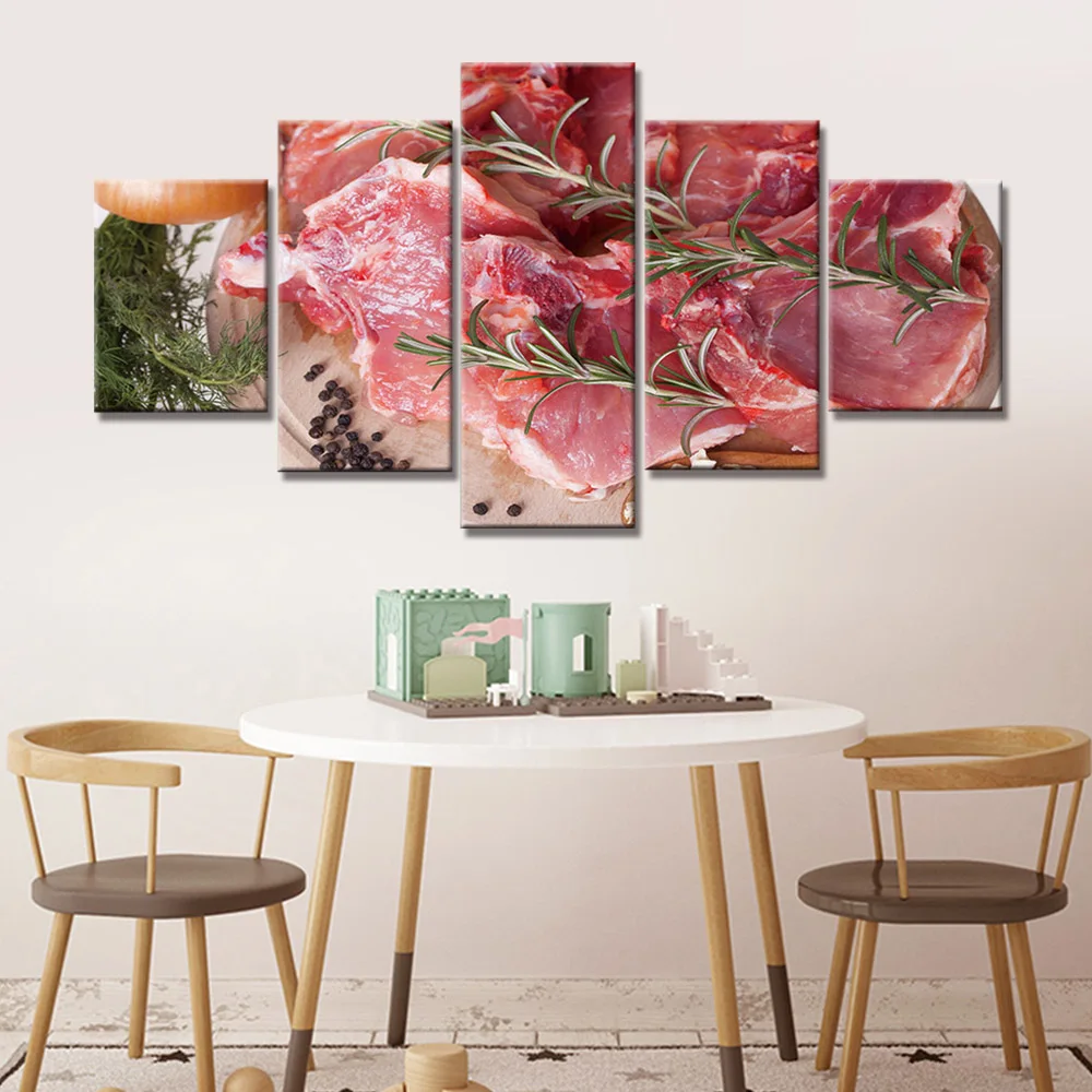 

Художественные принты, настенные картины, современные принты, плакаты с мясом, едой, картины, украшения для кухни, настенные украшения