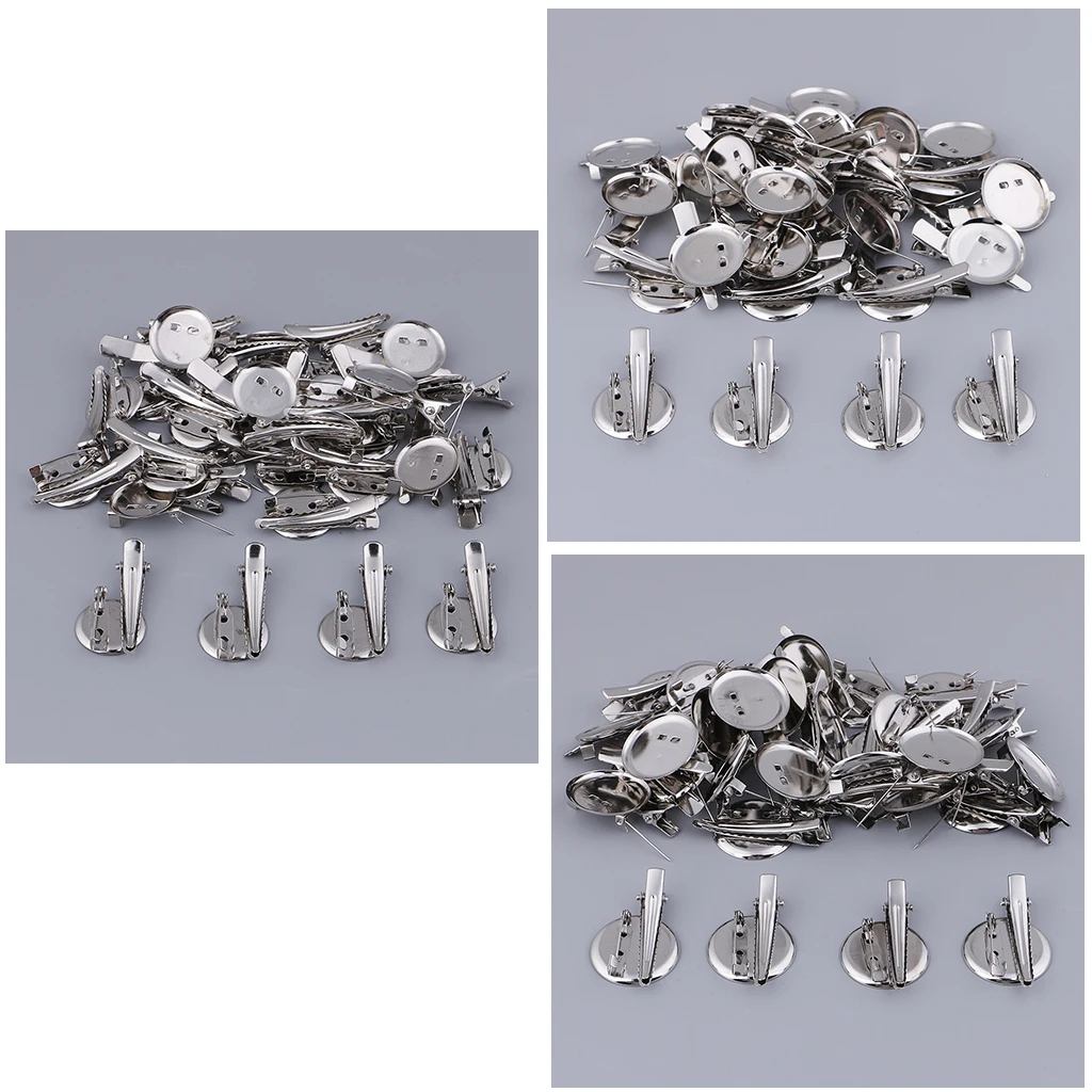 90 шт. серебряная брошь пустой круглый поднос с зажимом аллигатора и штифтом для