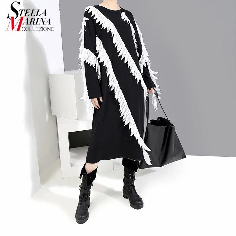 Новинка 2019 корейский стиль женское черное зимнее платье с длинным рукавом