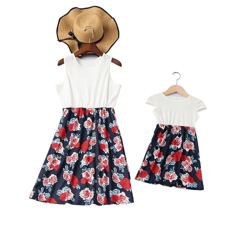

New Summer Stitching Mother Daughter Dresses Mommy And I Matching Outfits Twinning Clothes For Women Little Girls Dress Hot Look