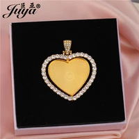 30pcs heart pendant base rhinestone bezel charms 30mm double sided rotatable blank tray for diy jewelry necklace accessories