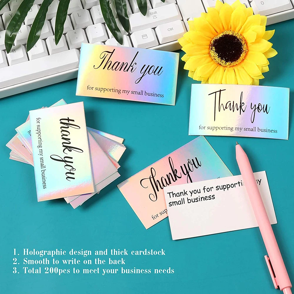

50 Sheets/lot 5*9 CM Colorful Laser Thank You Greeting Card Gift DIY Decoration Business Cards