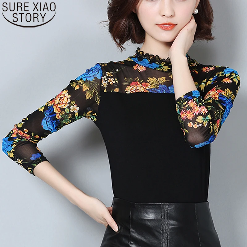 2018 Новая мода осень зима кружевная женская блузка рубашка женские рубашки с