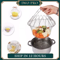 2021 foldable steam rinse strain stainless steel frying basket colander sieve mesh strainers kitchen cooking tools dropshipping