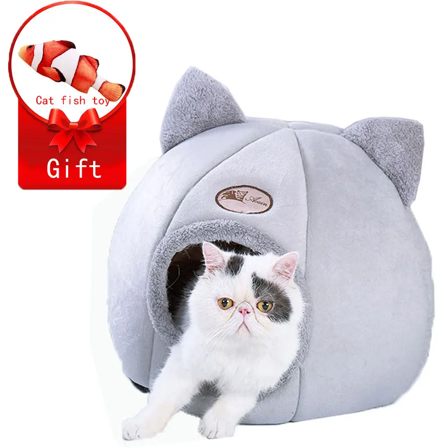 Домик для питомца кошки плюшевый Зимний Теплый кот Кровать пещера Крытый уютный
