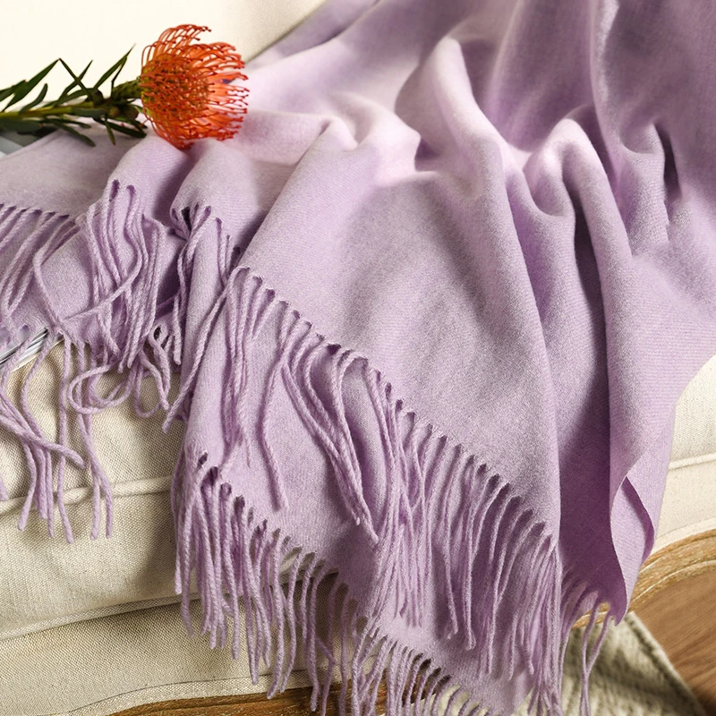 Style2 Purple Высокое качество кашемировые шарфы женские новые зимние плотные теплые мягкие пашмины Шали Обертывания Твердые женские шерстяные длинные шарфы с кисточками - Цвет: Style2 Purple