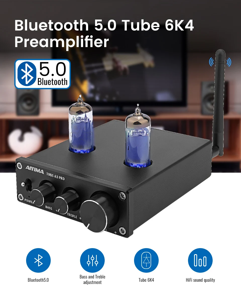 AIYIMA 6K4 вакуумный ламповый усилитель предусилитель Bluetooth 5,0 предусилитель с регулировкой тонов высоких частот для домашнего звукового театра