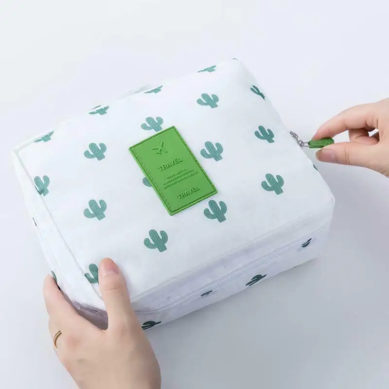 Сумка для макияжа для девушек на открытом воздухе, женская косметичка, моющаяся косметичка, органайзер для макияжа, сумка для хранения, сумка для дорожного набора, женская сумка с несколькими карманами - Цвет: CaCtus