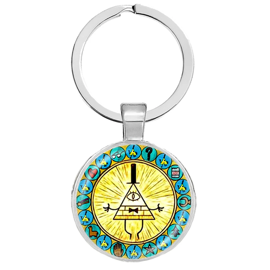 Anime Gravity Falls Keychain Bill Cipher Wheel Mysteries Pattern Key Rings Glass Dome Metal Fans Gift Jewelry Llaveros | Украшения и