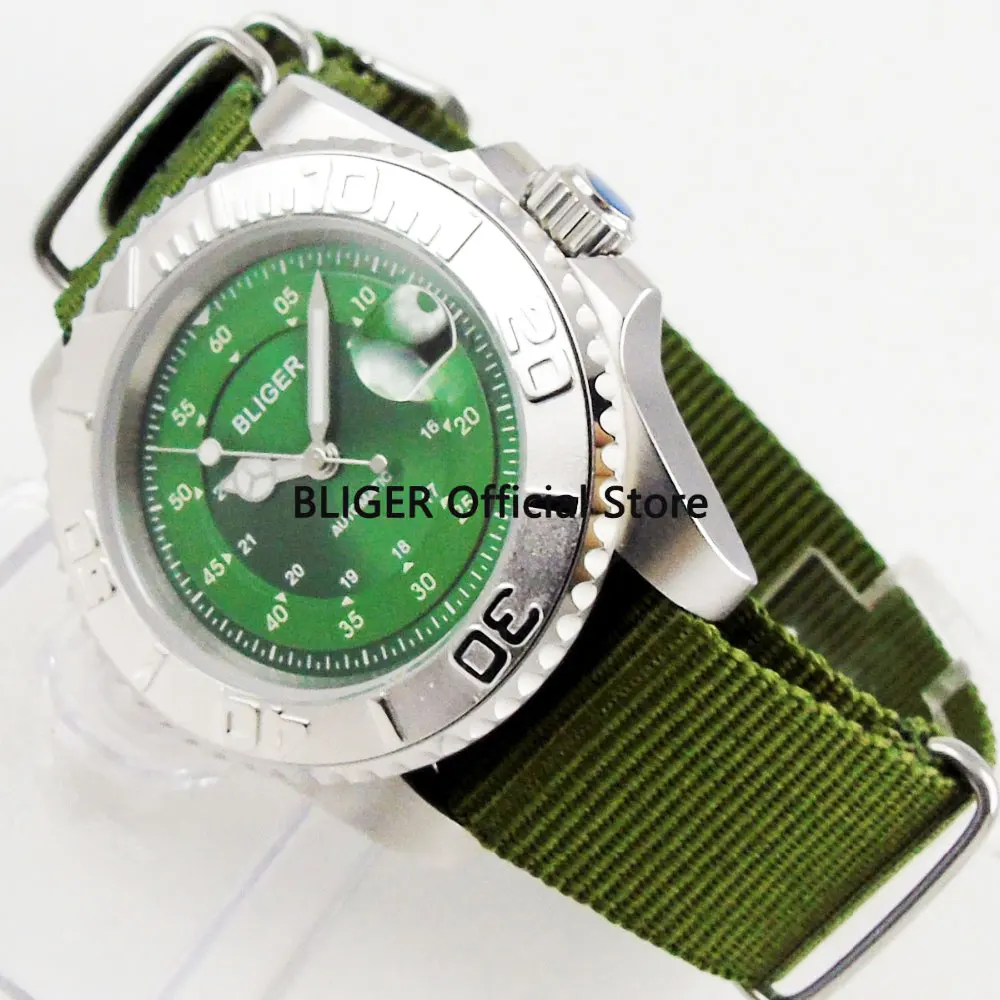 

Мужские часы BLIGER, 40 мм, зеленый циферблат, вращающийся ободок, светящиеся отметки, сапфировое стекло, MIYOTA, автоматические мужские часы