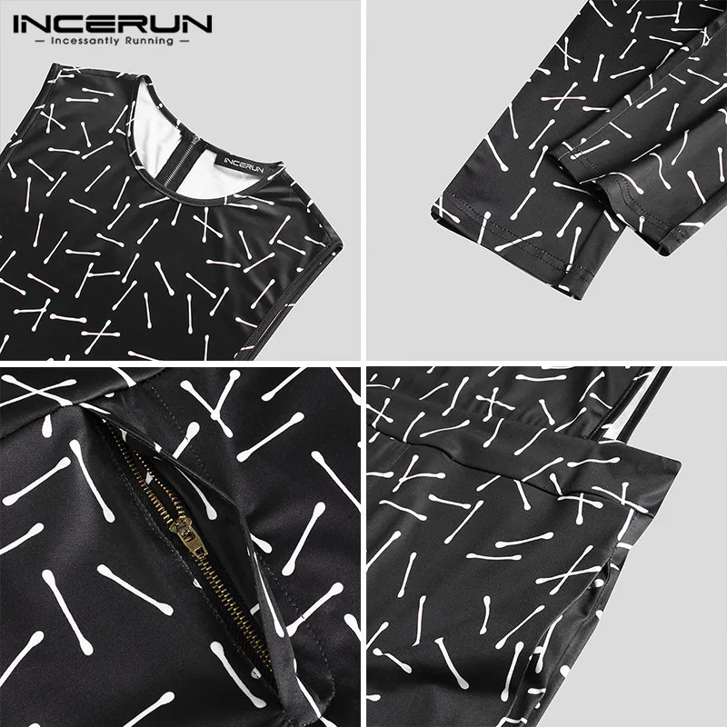 

INCERUN 2021 Fashion Men Jumpsuits Printing Sleeveless O Neck Streetwear Casual Rompers Zipper Fitness Mens Overalls Pants S-5XL