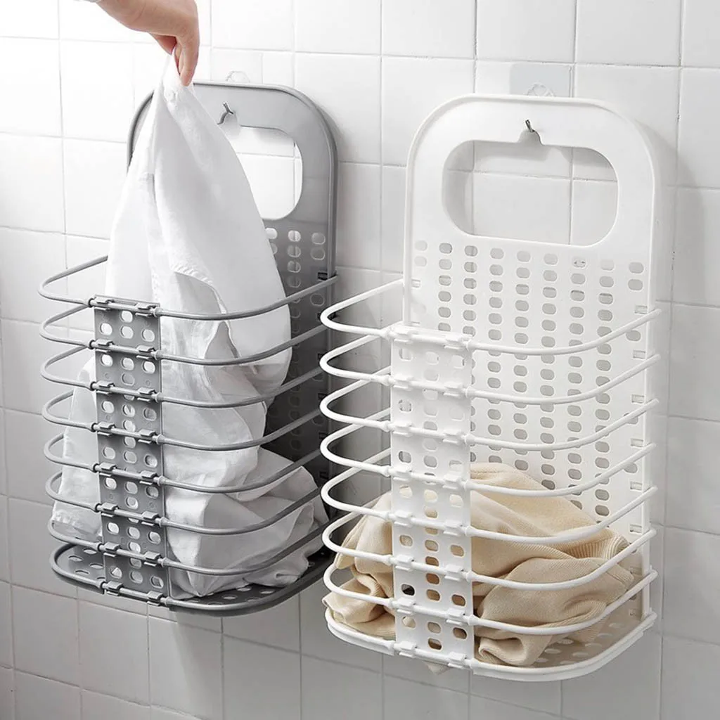 

Bashroom Folding Laundry Basket Dirty Clothe Storage Washing Bag Free Punch Wall Hanging Hamper Home Organizer storage organizer