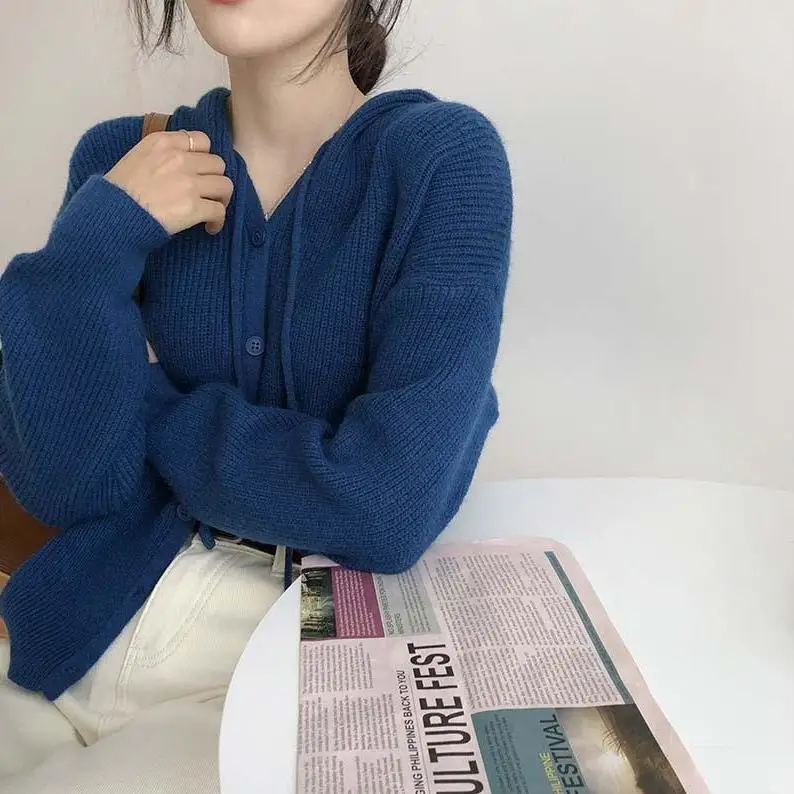 

NEW Womens Clothes Spring Autumn Hoodies Knitted Cardigan Loose Sweater Solid Color Casual Knit Sweater Coat cropped sweater