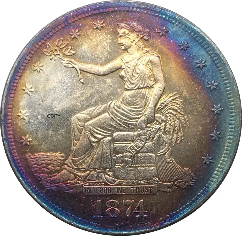 Соединенные Штаты Америки 1874 S 1 торговля один доллар США Бог мы доверяем с