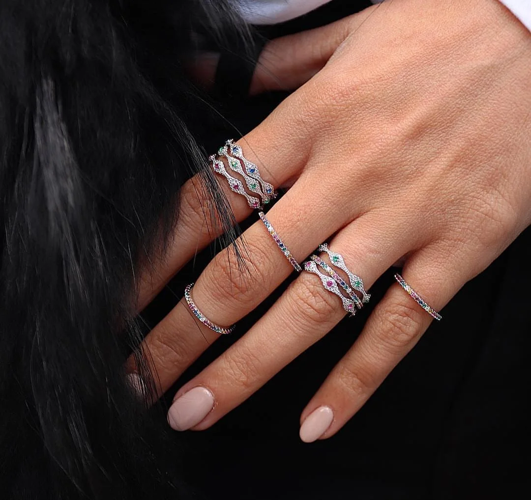 Новинка лета 2021 женские кольца серебряного цвета украшенные зеленым синим