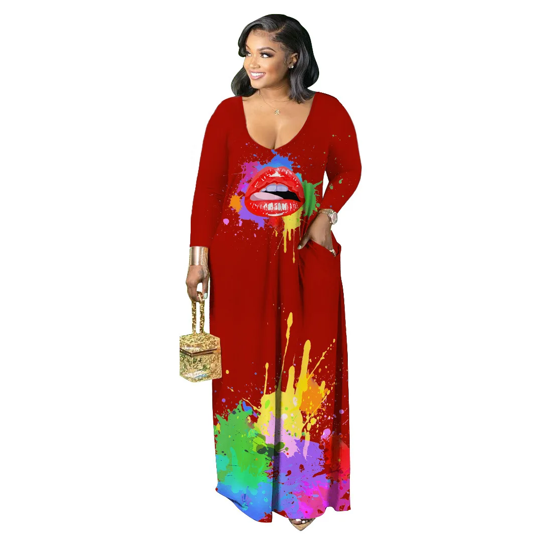 

2021 New Product Colorful Printed Elegant Autumn Winter Long Sleeve Fashion Party Women Dresses Long Casual Dress Wholesale