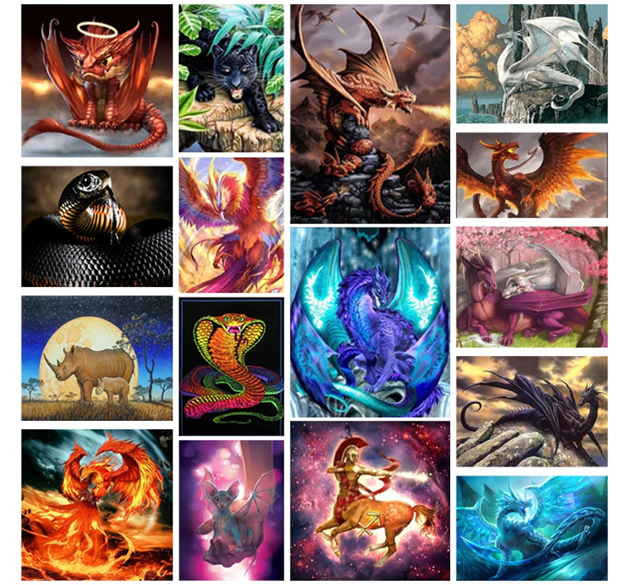 

Diy Animals Diamond Painting Dragon Tiger and Other Ferocious Modern Style Art Decoration Painting Square Diamond Round