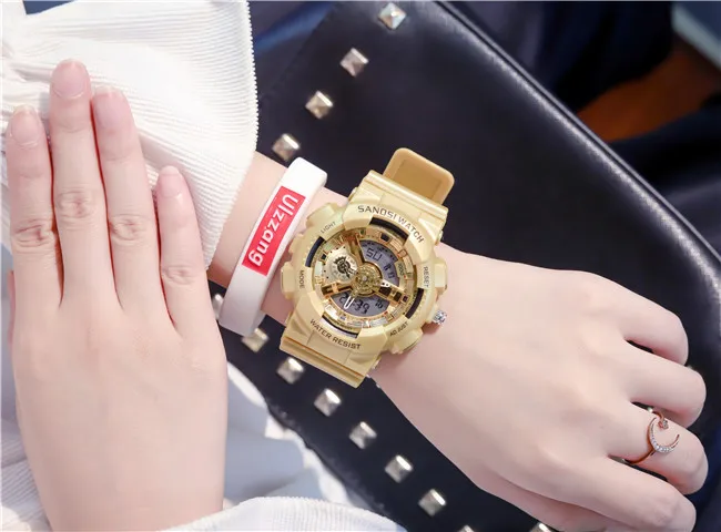 gold Losida, новинка, модные, спортивные, стильные, цифровые часы, мужские, военные, водонепроницаемые, с датой, из смолы, светодиодные, армейские, спортивные часы для мужчин, s Relogio Masculino - Цвет: gold