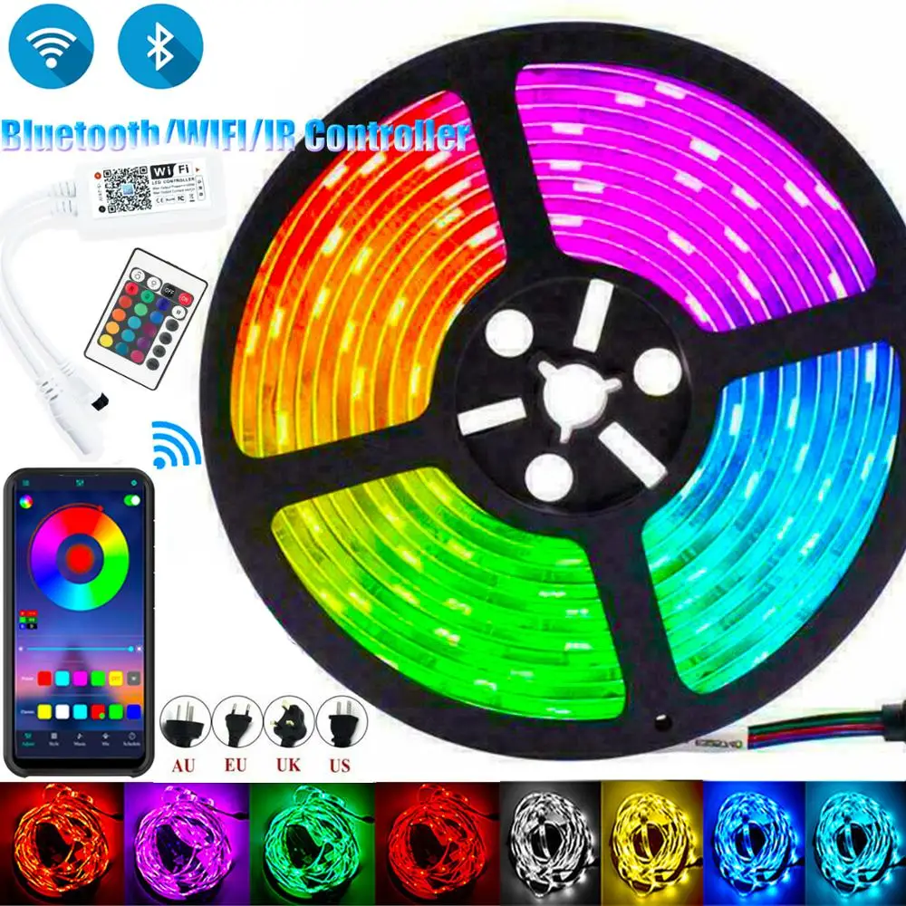 

Светодиодная светильник Wifi RGB 5050 2835 Bluetooth водонепроницаемая гибкая лента для ламп Диодная лента DC 12 В 5 м музыка синхронизация цвет + адаптер