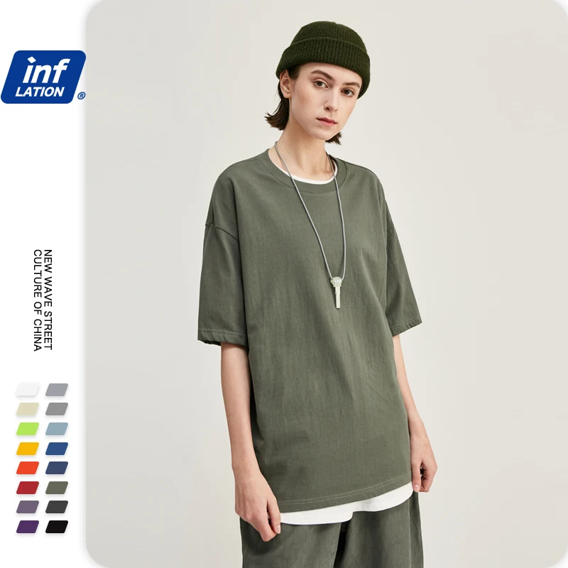 INFLATION летние мужская одежда футболка Хлопковые негабаритные модные футболки в