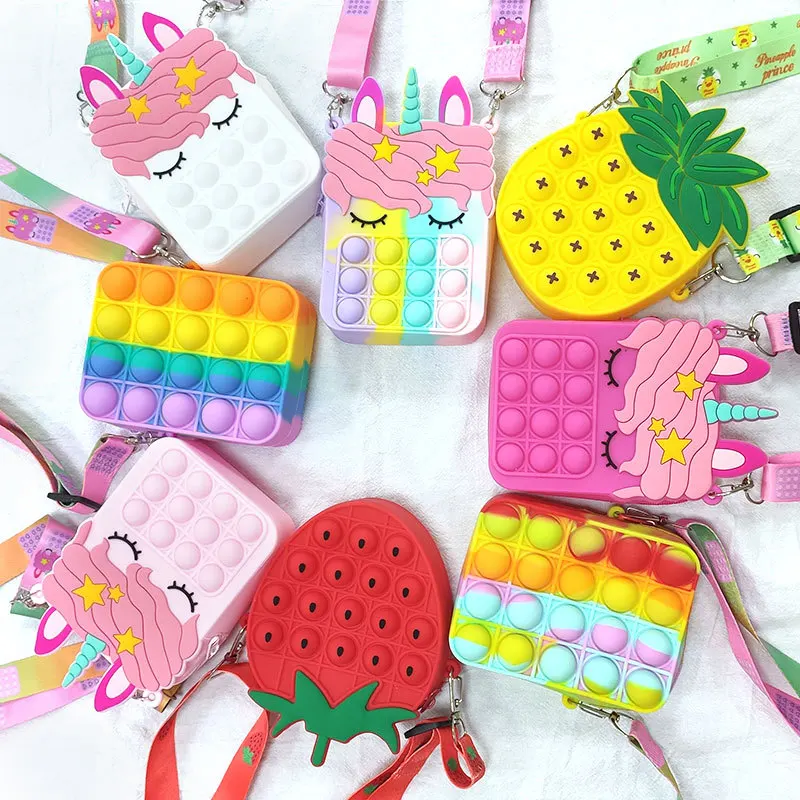 

Push Poped Children Popet Its Rainbow Unicorn Shoulder Bag Pop it Fidget Toys Push Bubble Coin Purse Relieve Fidget Toys Gifts