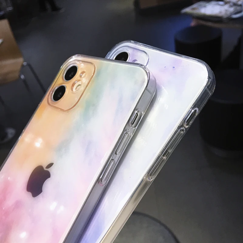 

Colorful Rainbow Transparent Phone Case For iphone 11 Pro Max 12 Mini X XS XR 7 8 Plus SE2020 Luxury Fashion Soft TPU Back Cover