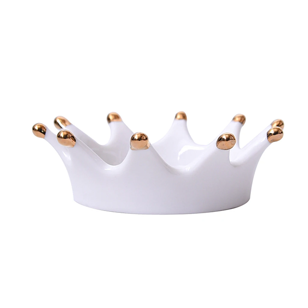 

Royal White Ceramic Crown Tray Jewelry Trinkets Holder Room Decorations