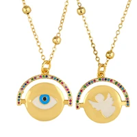 exquisite inlaid colorful zircon round evil eye charm necklace for women circular angel pattern pendant choker neck jewelry gift