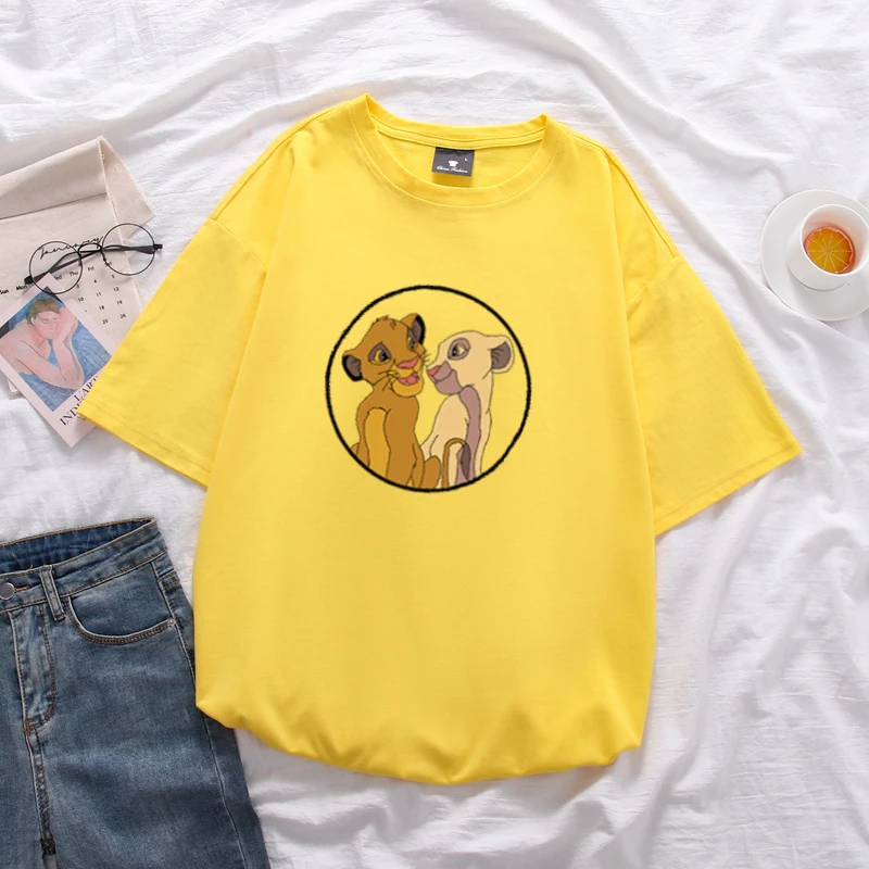 2020 летняя хлопковая свободная футболка большого размера с принтом льва коротким