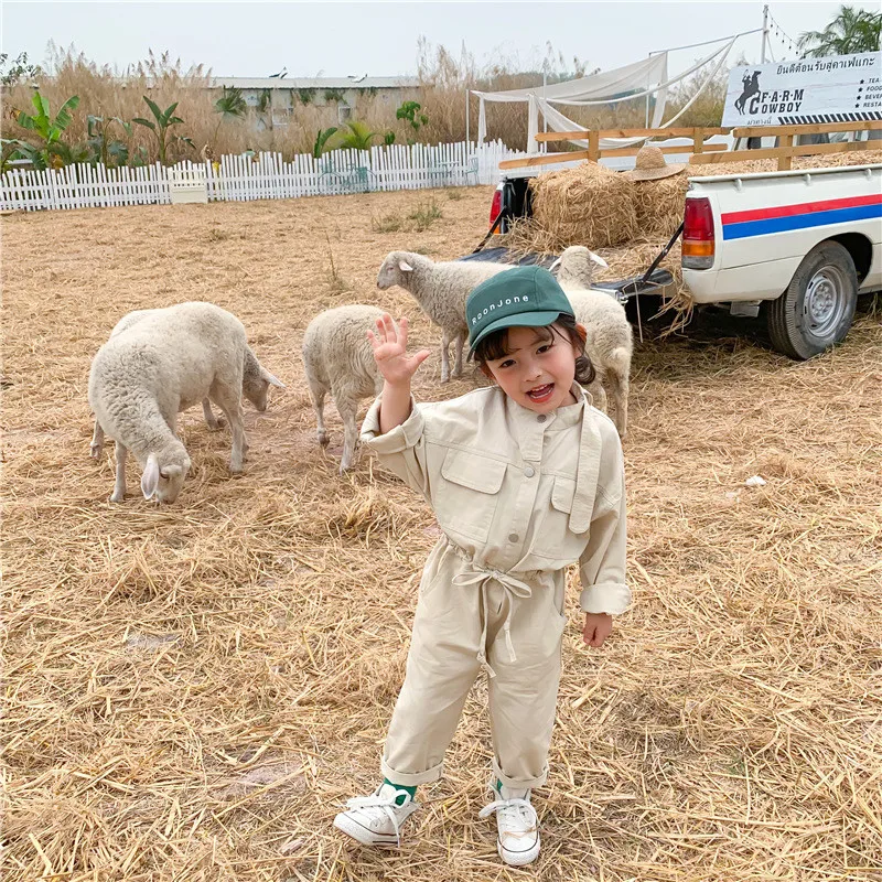 Детский однотонный комбинезон с длинным рукавом в Корейском стиле | Детская