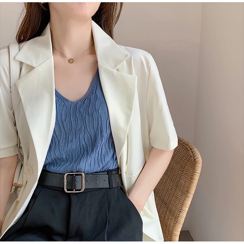 

Knitted Solid V Neck Casual Tank Tops Women Sleeveless Simple Basic Summer Tops Korean Fashion Female T Shirt Slim Clothes