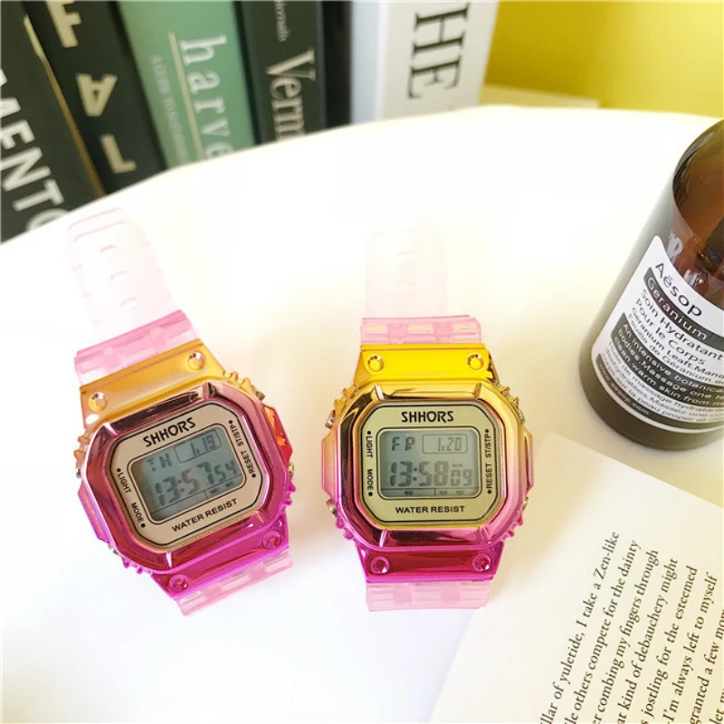 

Colorful Transparent Strap Electronic Watch Male G Style Shock Sports Korean Version Simple Japanese Soft Band Wristwatch Diver