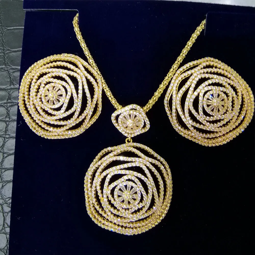 GODKI Luxury Flower Round African Bangle Ring Set Indian Jewelry Sets For Women Wedding Engagement brincos para as mulheres