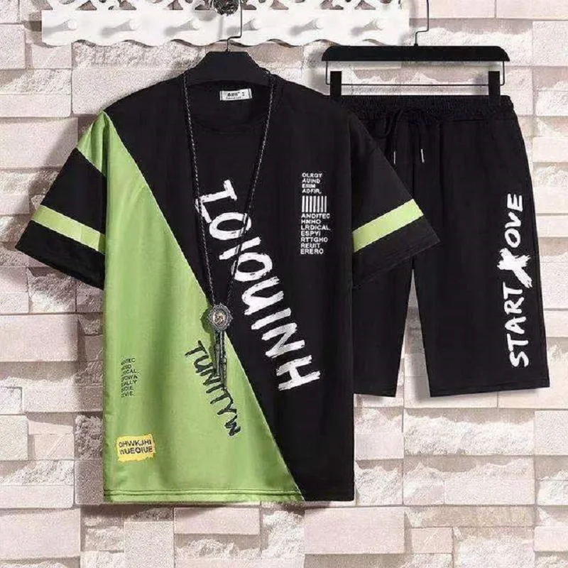 

Men's summer tracksuit, two piece set, branded t-shirt and shorts, sportswear for husband