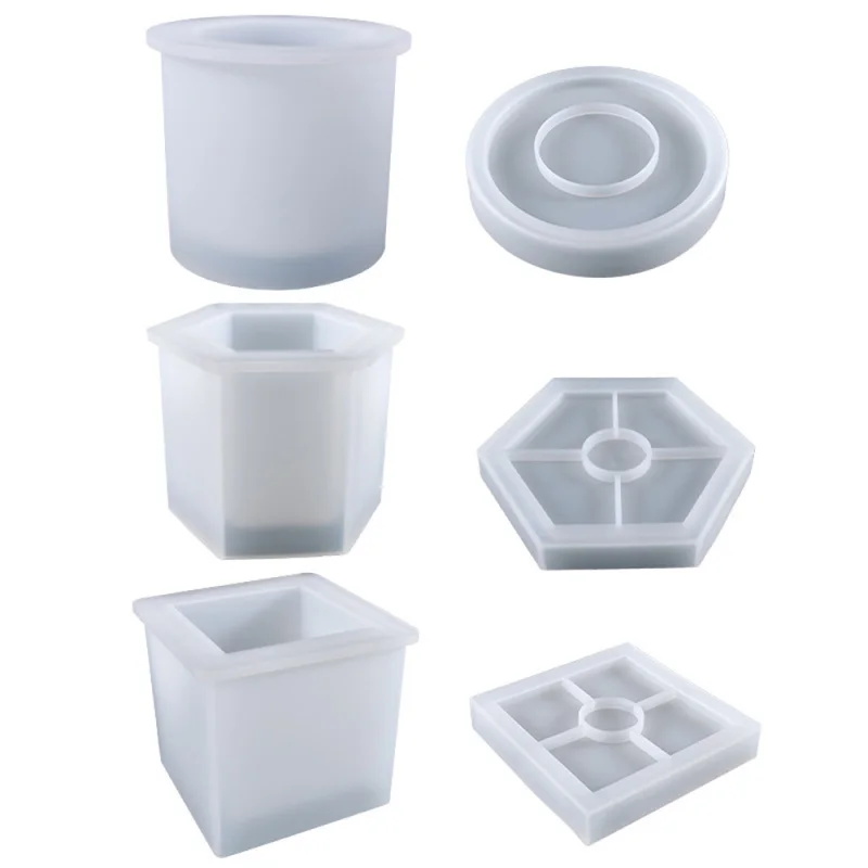 

Crystal Epoxy Flowerpot Molds Round Square Hexagonal Pen Holder Succulents Planter Silicone Mold DIY Home Ornaments
