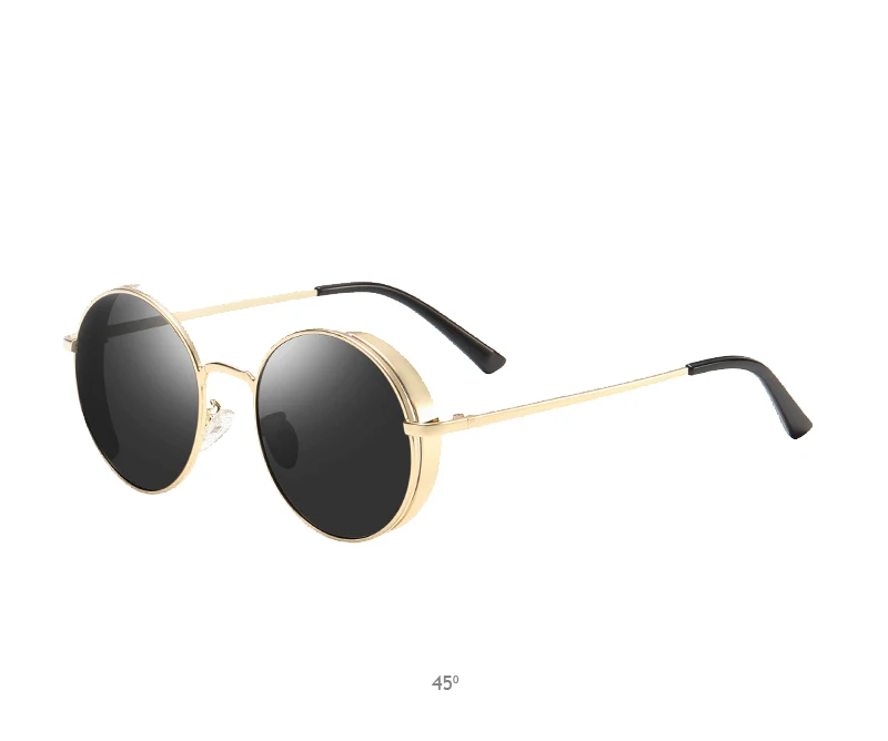 SUNWEAR Ретро стимпанк поляризационные мужские солнцезащитные очки модные круглые черные металлические женские солнцезащитные очки для вождения