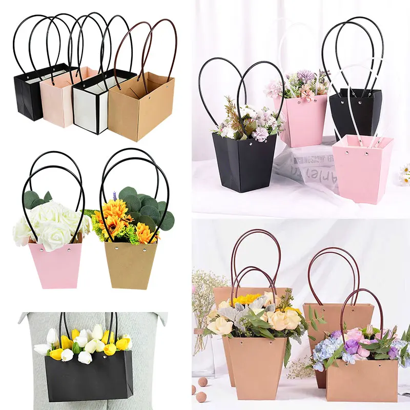 

Kraft Paper Flower Box Waterproof Paper Handbag Portable Handy Gift Bag For Wedding Party Favor Decor Rose Gift Box Packaging