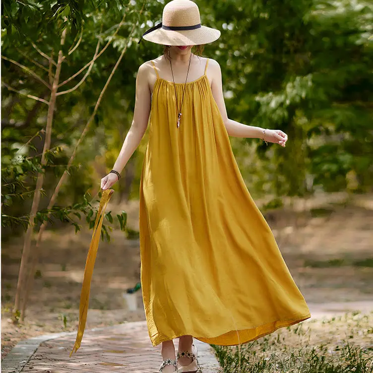 Платье женское льняное однотонное без рукавов пикантное базовое длинное с