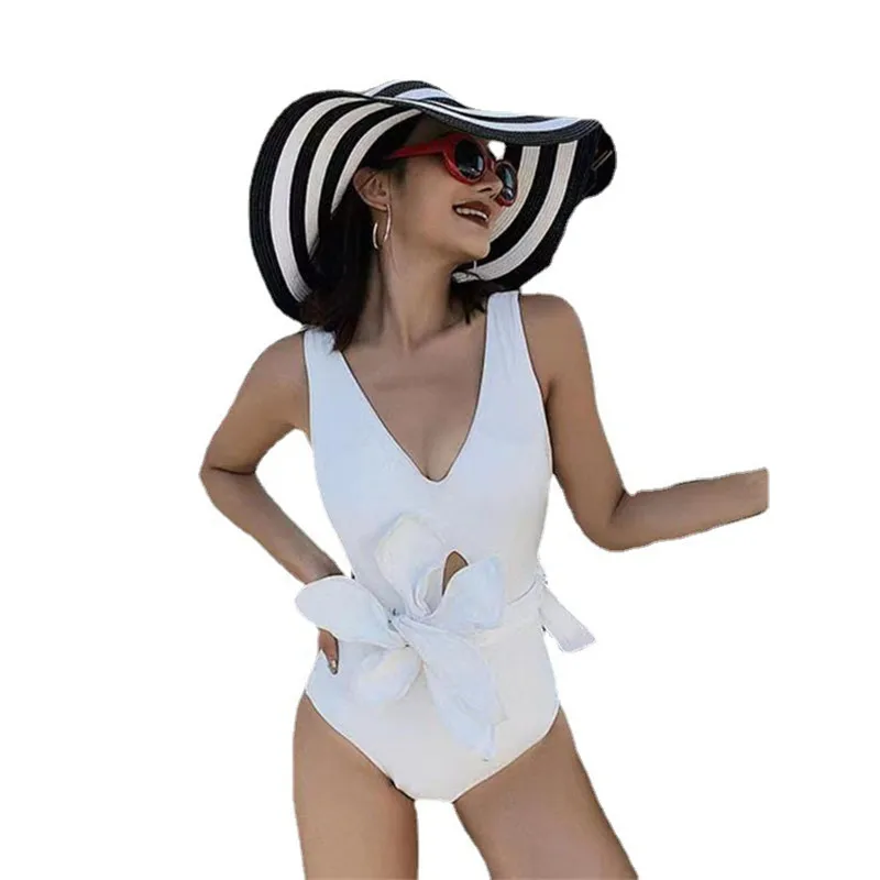 

Women Fairy White One Piece Suits Big Flower Monokini Korean Vacation Hot Springs Beach Swimwear Swimsuit Tankini Bathing Suit