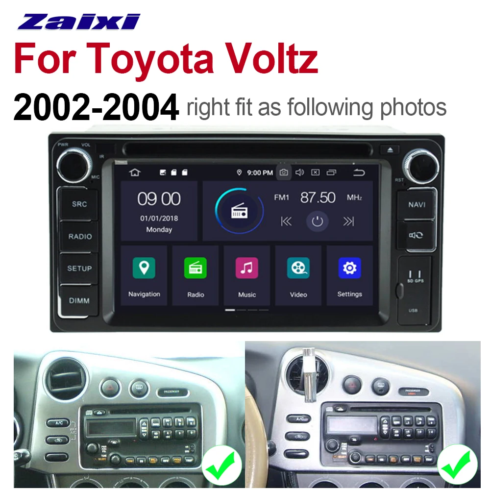ZaiXi 2din Android 9 0 Восьмиядерный 4 Гб ОЗУ автомобильный DVD плеер для Toyota Voltz 2002 ~ 2004 GPS