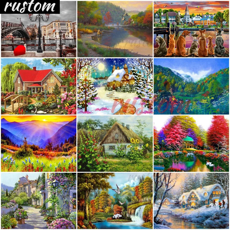

Needlework Diy Diamond Painting ,Cross Stitch View of the woods hut Square Rhinestone Diamond Embroidery Patchwork Mosaic Kit Ru