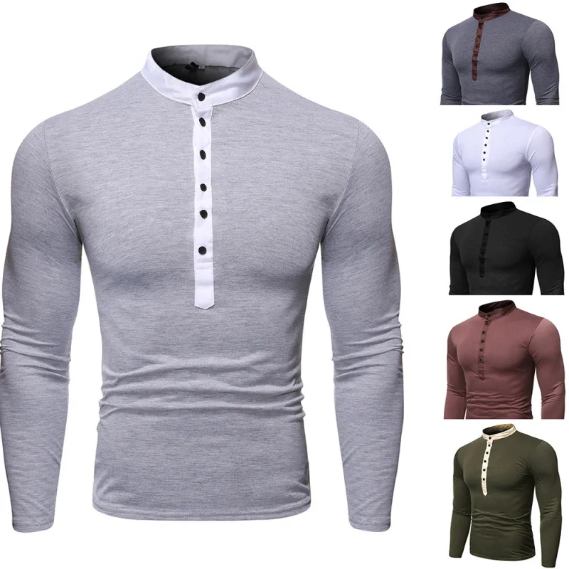 

DINGSHITE Men's T-shirts Autumn New Fake Two-piece V-neck Long-sleeved T-shirt Men's Multi-button Bottoming Shirt Men's Top