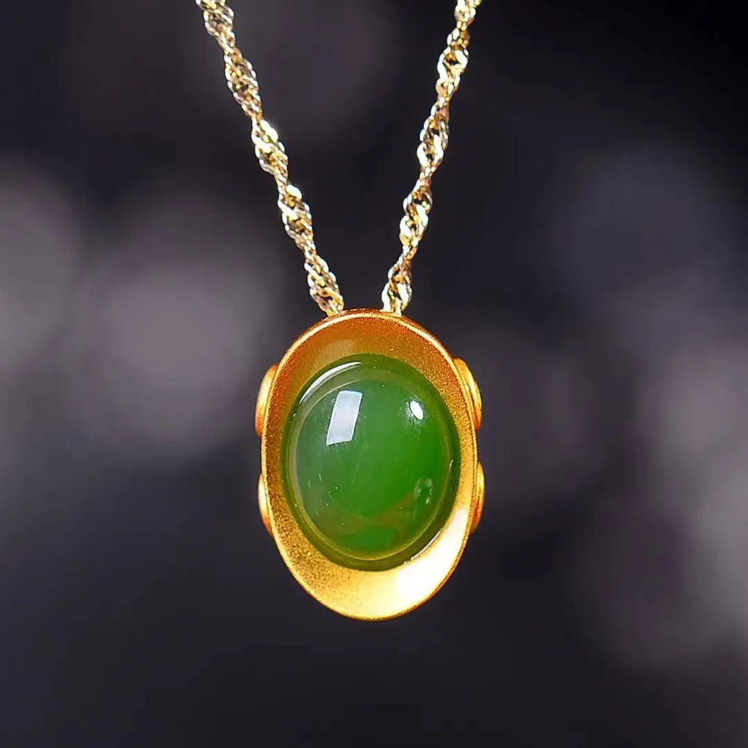 

Natural 925 Silver Inlaid Hetian Jade Egg Noodle Ingot Pendant